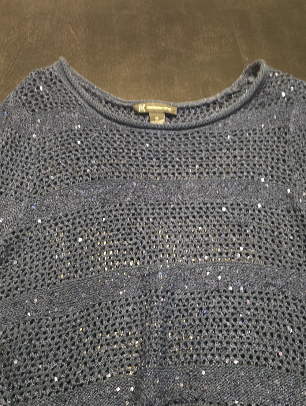 INC International Concepts Navy Open-Weave Sequin Pullover